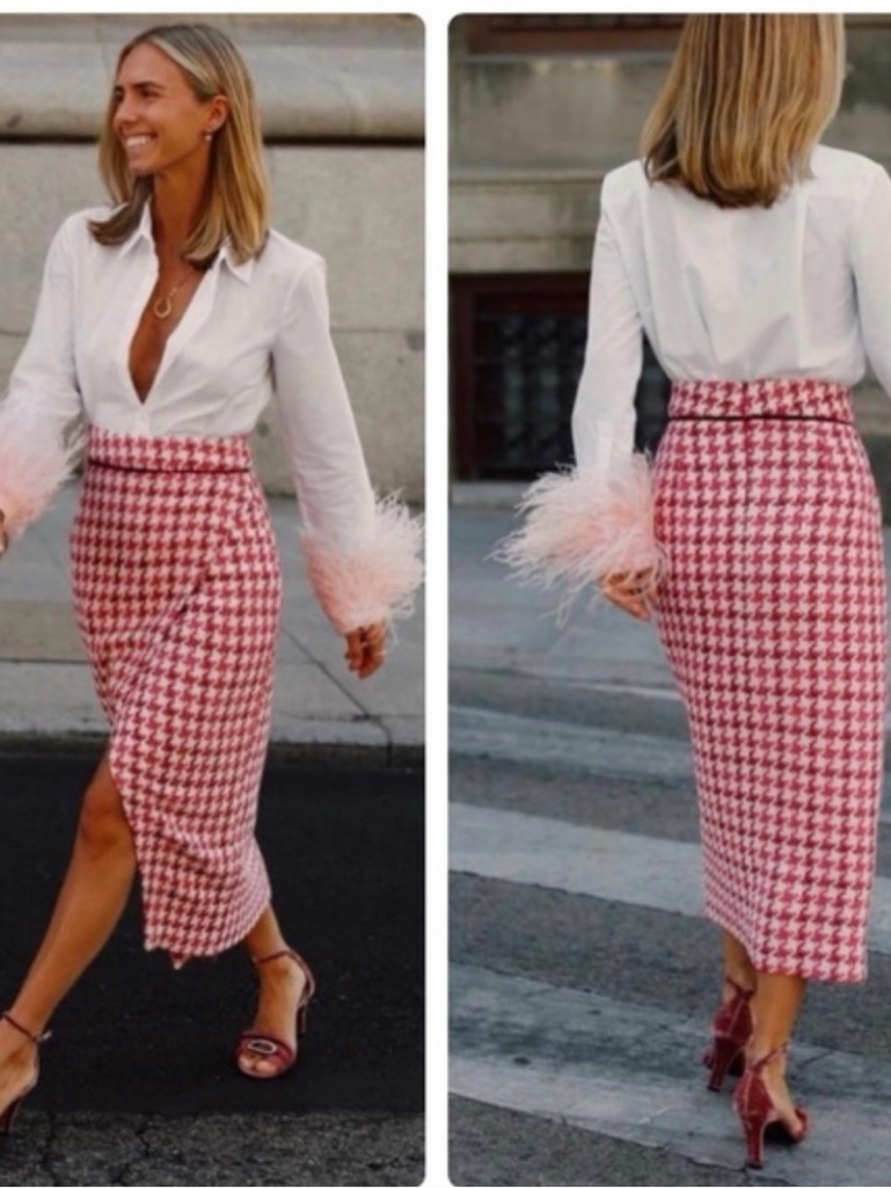 Zara Bloggers Favorite Tweed Houndstooth High Waist Pencil Skirt S Career Chic